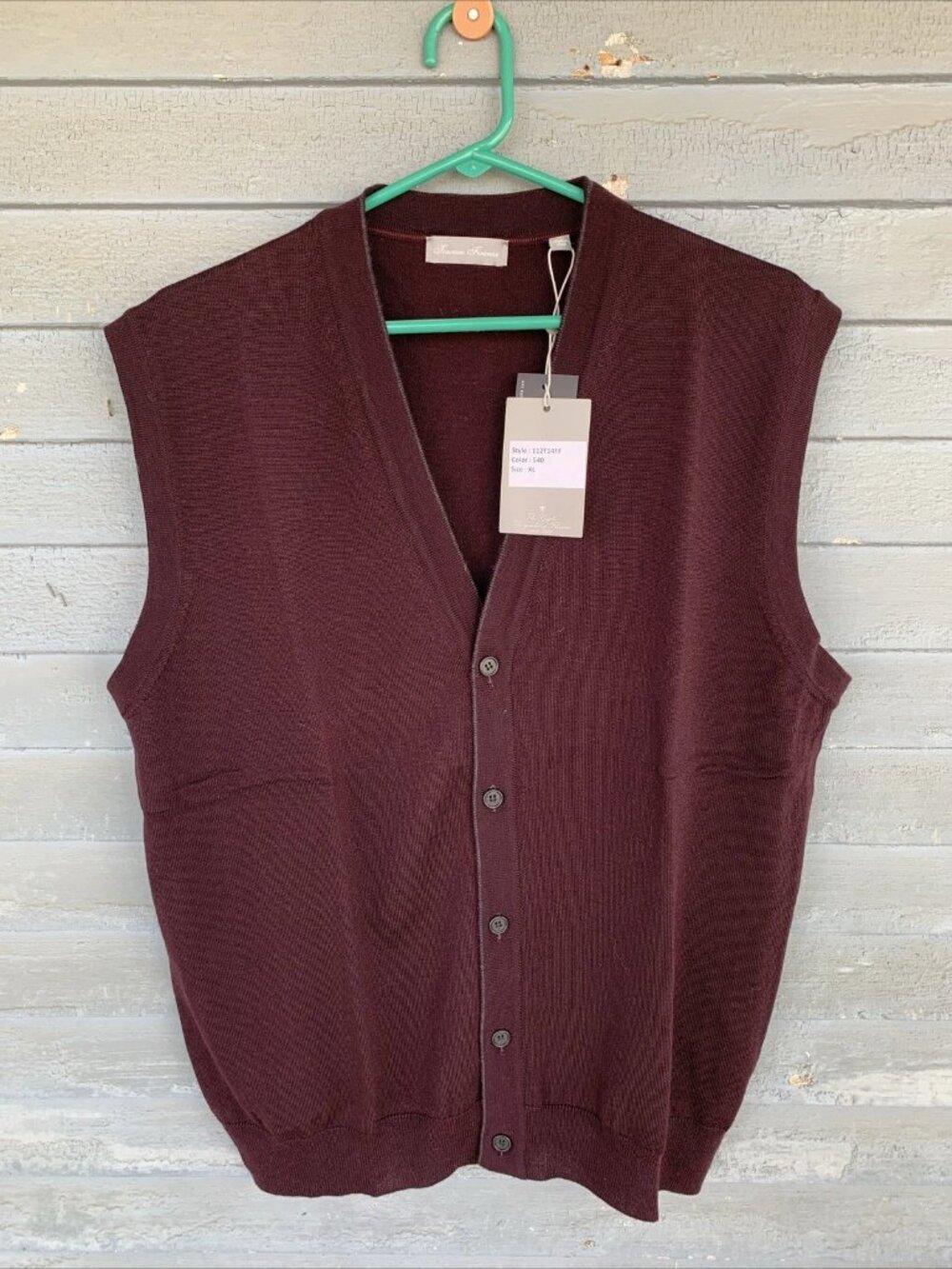 Toscano Firenze 100% Merino Wool Knit BUTTON UP V-Neck SLEEVE LIST Vest Men's XL